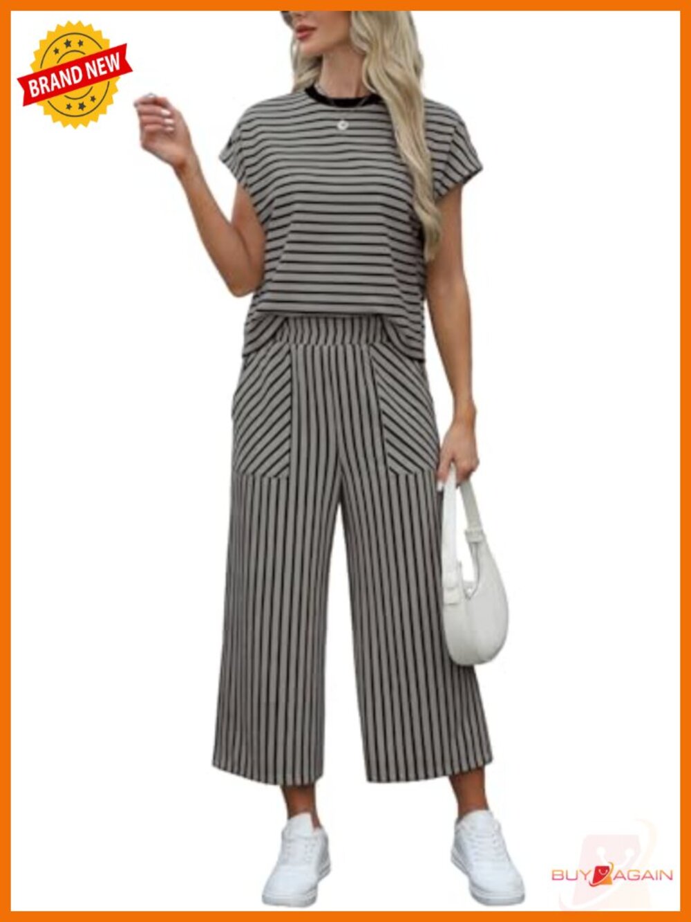 Women's Box Top & Wide Leg Capri Pants Textured Knit Two Piece Set